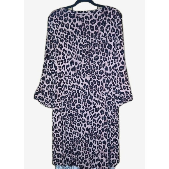 Torrid Leopard Print Shirt Dress Mini Challis Zip Front Roll Tab Sleeves Plus 1X - Picture 12 of 14